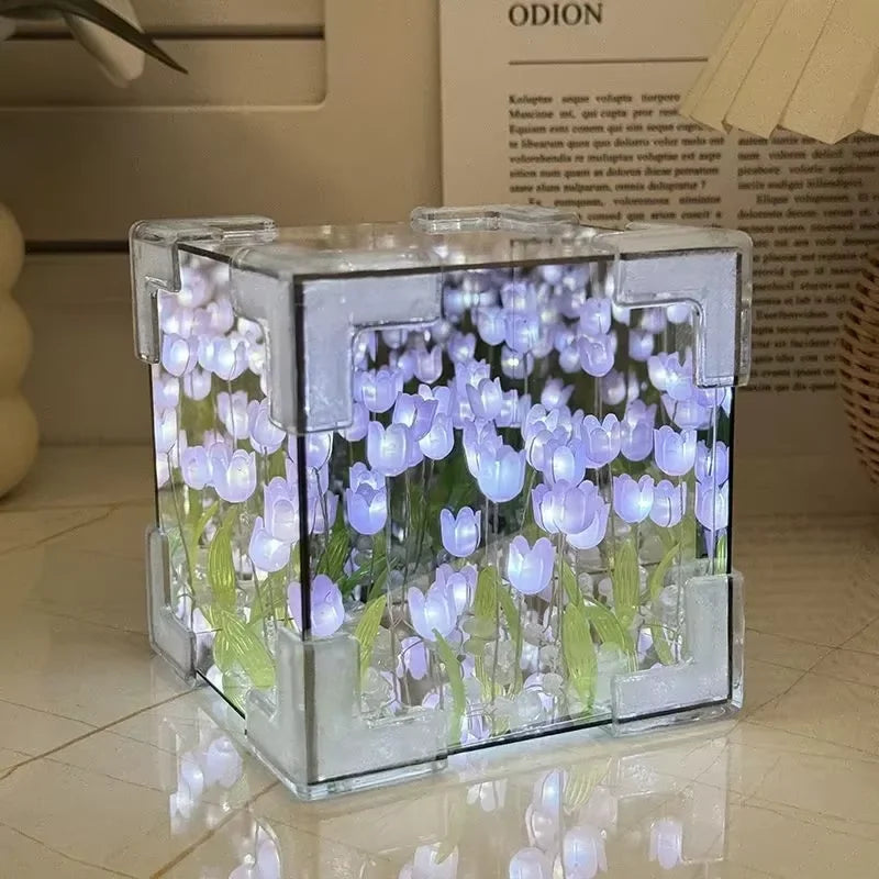 Cube Floral Lumineux LED - Idée Cadeau Déco Originale