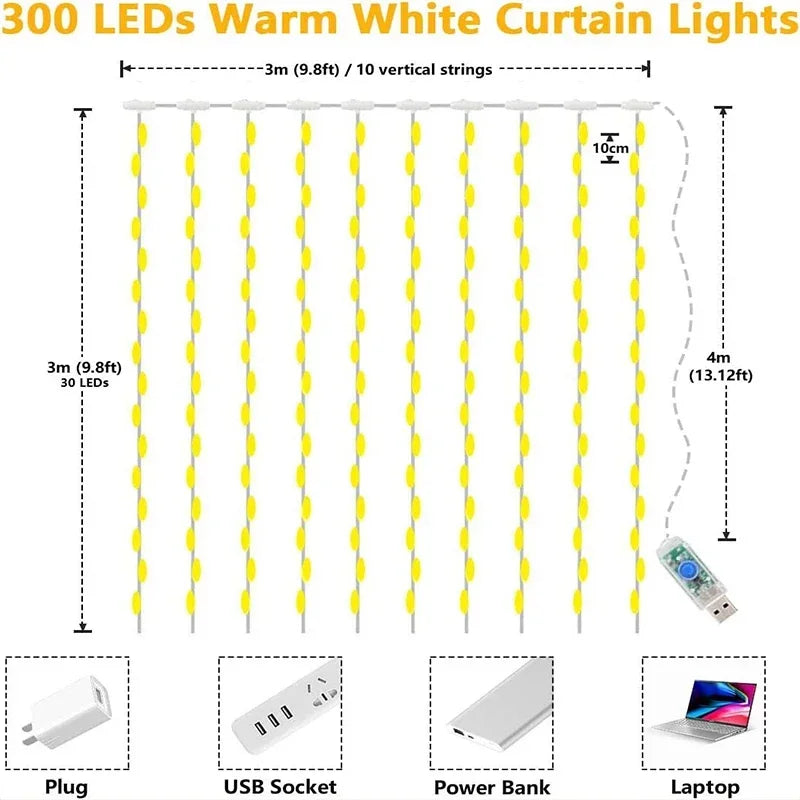 Guirlande Lumineuse LED Rideau - Déco Chambre & Fête