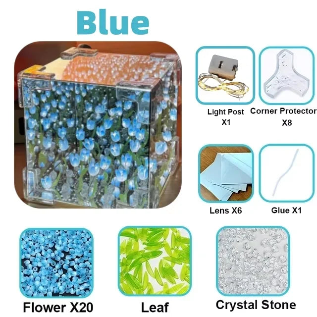 Cube Floral Lumineux LED - Idée Cadeau Déco Originale