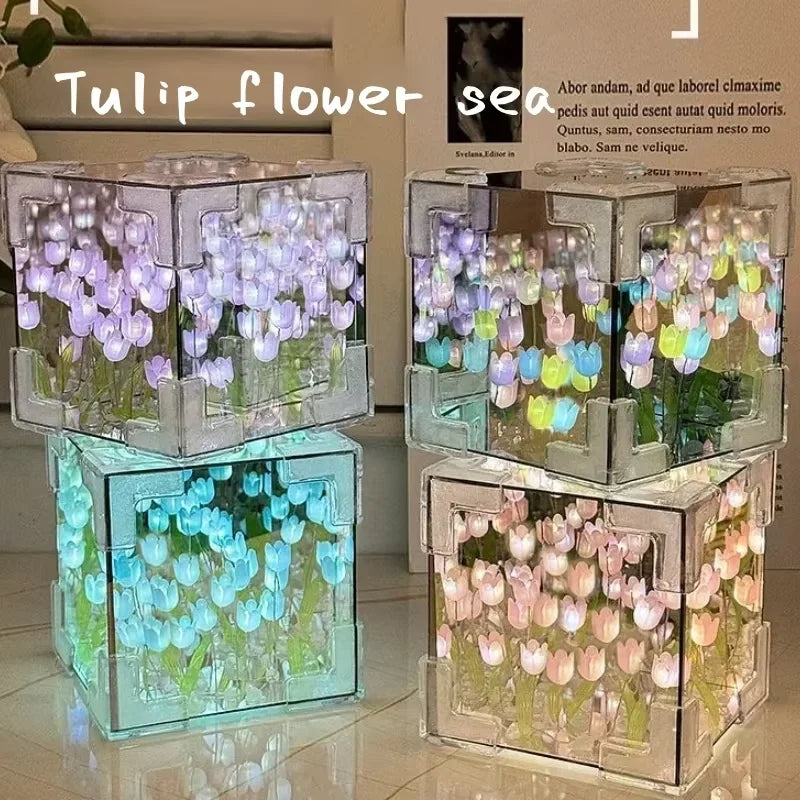 Cube Floral Lumineux LED - Idée Cadeau Déco Originale