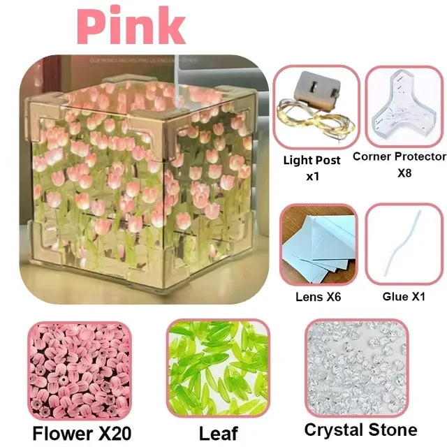 Cube Floral Lumineux LED - Idée Cadeau Déco Originale