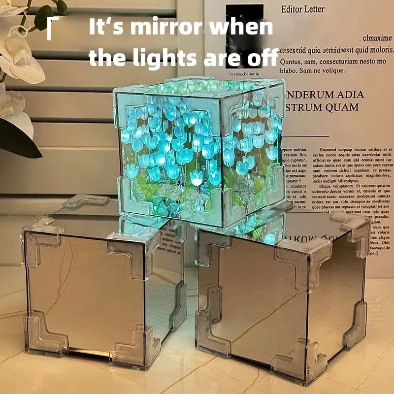 Cube Floral Lumineux LED - Idée Cadeau Déco Originale